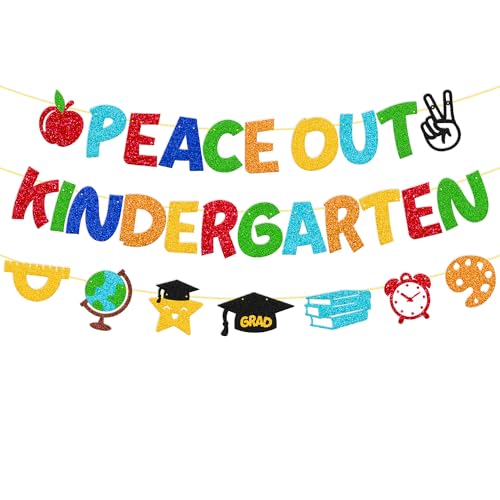 Peace Out Kindergarten Banner Kindergarten Graduation Banner Congrats Kindergarten Grad Decorations Class of 2026 Last Day of Kindergarten Goodbye Kindergarten Party Supplies