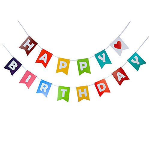 KEZAY Colorful Felt Happy Birthday Wall Banner with White Letters,Party