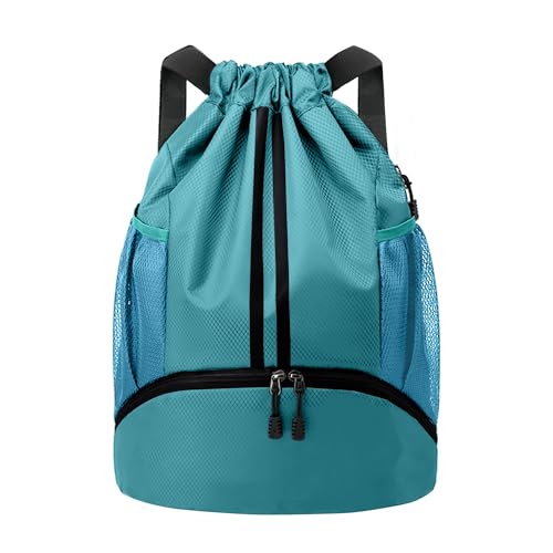 Image of JELUTAR Drawstring Backpack Gym Bag with Shoes Compartment, Teal
