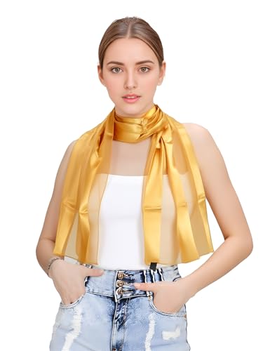 SERENITA Scarfs for women | lightweight soft silky scarves | 60" long satin chiffon stripe solid color neckerchief4