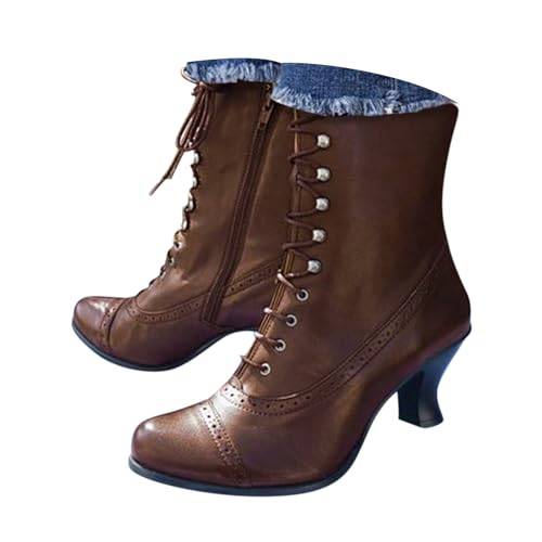 Victorian Boots for Women Vintage Granny Boots Renaissance Witch Mid Calf Boot 70s Lace Up Booties Low Heel with Zipper Kitten Heel Short Boot Shoes