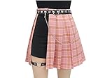 PROCOS Women's High Waisted A-line Gothic Skirt Short Flare Mini Plaid Punk Pleated Skirt with Chian,Red Plaid