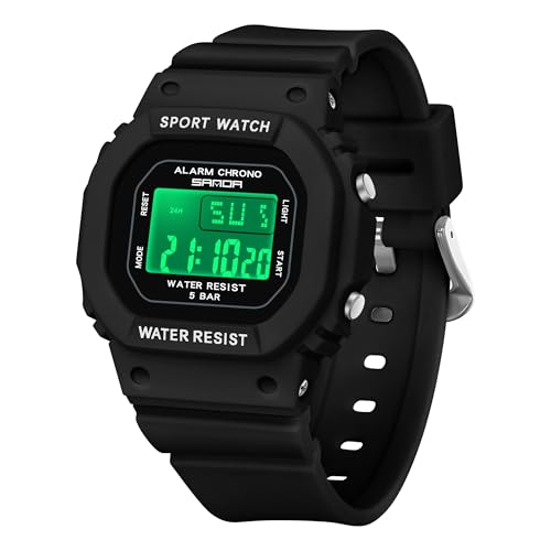 Unisex Fashion Square Digital Watch for Women Men, LED Backlight Alarm Stopwatch Date/Day Display, 50M Waterproof Casual Military Wristwatch3