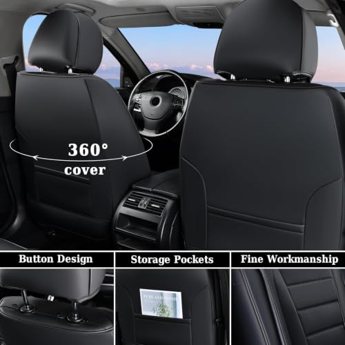 Image of Coverado Seat Covers, Car Seat Covers Front Seats, Car Seat Protector Waterproof, Car Seat Cover, Car Seat Cushion Nappa Leather, Black Seat Covers for Cars Carseat Cover Universal Fit for Most Cars