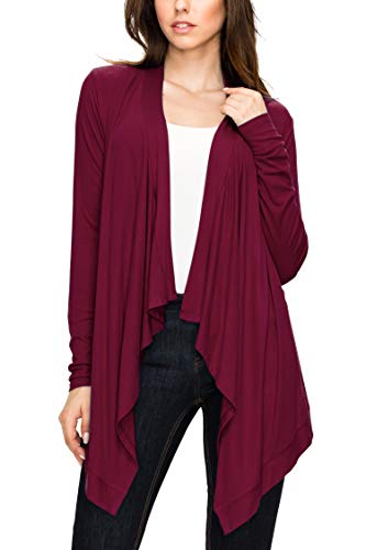 Image of Lock and Love Women's Draped Front Open Asymmetrical Cardigan - Casual Long Sleeve Lightweight Duster