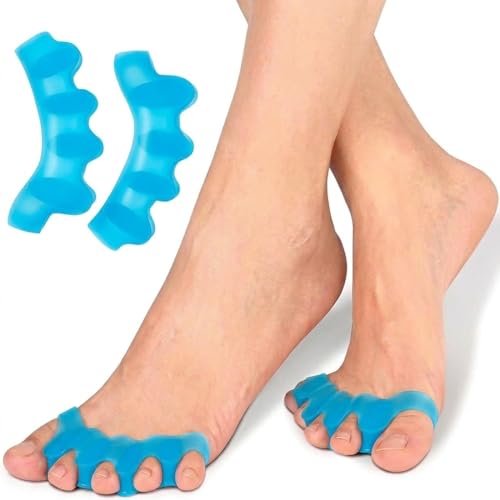 Image of Silicone Gel Toe Separators, 5 Holes High Elastic Toe Straightener Hammer Hallux Valgus Corrector Pain Relief Toe Straightener Achilles Stretcher, Toe Spacers Bunion (BLUE)