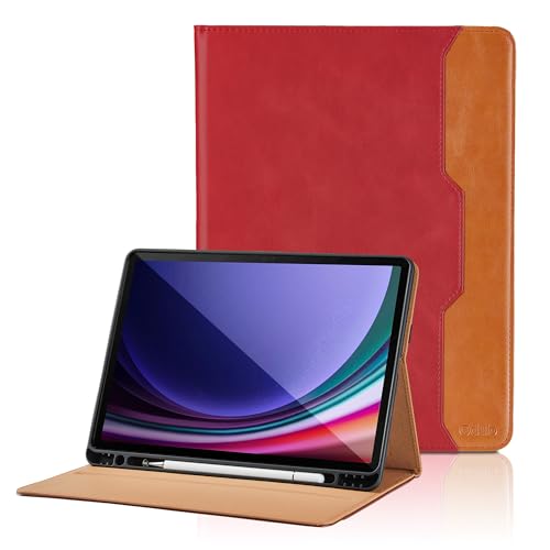 Hülle für Samsung Galaxy Tab S10 Ultra / S9 Ultra 14.6 Zoll 2023 SM-X910/916/918 PU Leder Schutzhülle mit Tasche und Stifthalter, Auto Schlaf/Aufwach Funktion Smart Cover mit Stand Funktion - Rot
