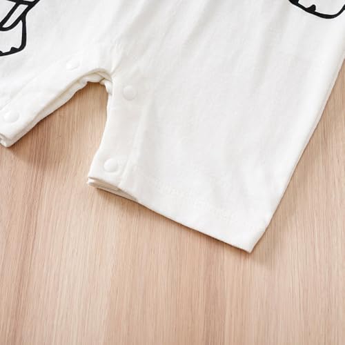Image of Hopscotch Baby Boys Animal Print Short Sleeves White Rompers