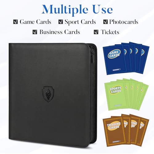 Image of Premium Zip Card Binder 12 Pocket, Fabmaker 912 Pockets Trading Card Binder, PU Zipper Card Collection Album, Sturdy Side-Loading Card Book Holder for Game & Sports Cards, Navy Blue