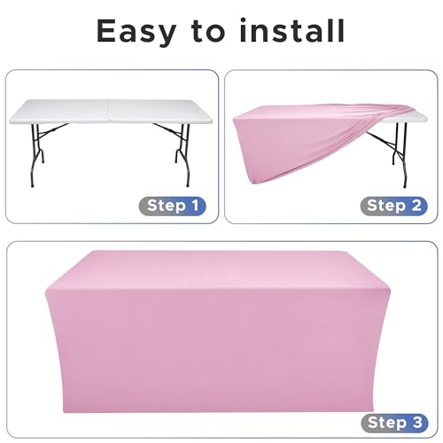 Image of Rectangle Spandex Fitted Tablecloths For Vendor 2 Pcs 48X24 Inch Pink