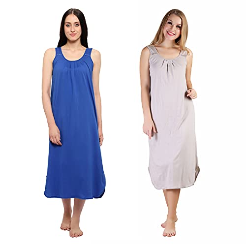 Image of BLAZON Women's Cotton Hosiery Solid Maxi Nighty Slip (Pack of 2) Available Sizes: S, M, L, XL, 2XL, 3XL, 4XL, 5XL