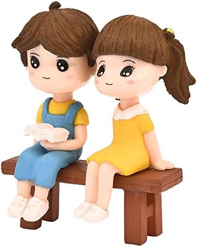 BHOOLU&GOOLU Plastic Sweety Lovers Couple Reading Style Figurine Miniature- Style 15 - (2 Pcs/Set, Multicolor)