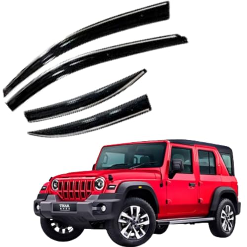 Image of CAR SAAZ Chrome Line Door Visor for Thar Roxx (2024-Present), Rain Guard for Ventilation, Vehicle-Specific Custom Fit, Durable ABS Construction, Set of 4Pcs