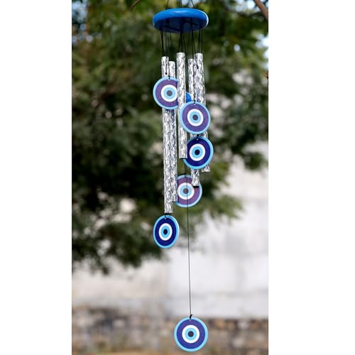 Image of Evil Eye Wind Chime 27 Inch | Nazar Battu Hanging for Home Protection & Good Luck | Decorative Wind Chimes for Balcony, Living Room & Bedroom | Ideal Housewarming & Birthday Gift