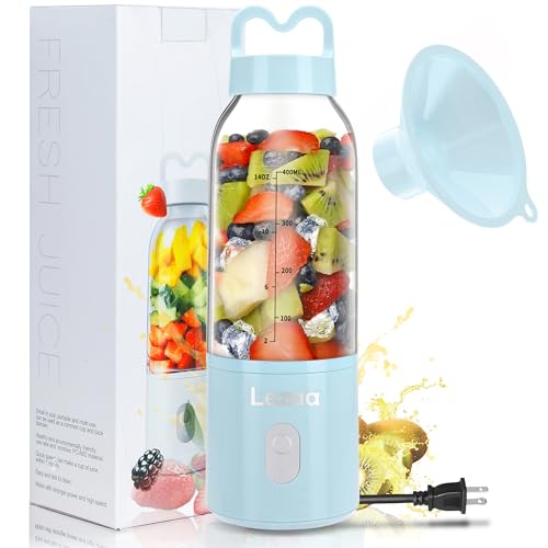 Smoothie Blender with Funnel, Portable Blender for Shakes and Smoothies, 6 Stainless Steel Blades for Powerful Blending Performance,175W Blue