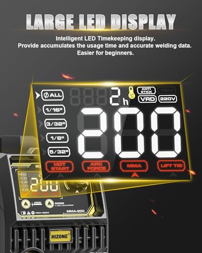 Image of HIZONE 200A Stick Welder, 110V /220V ARC /Lift TIG Welding Machine with Welding Rods, LCD Timekeeping Display Welder MMA Welder with Hot StartPortable IGBT Inverter Welder Hot Start