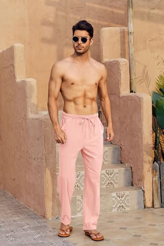 Image of Gafeng Mens Linen Pants Yoga Casual Beach Summer Harem Baggy Trousers