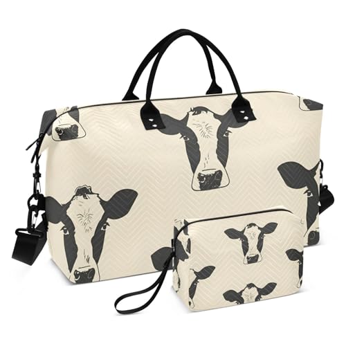 Travel Duffle Bag Gym Bag, Cows Print Weekender Bags for Women with Toiletry Bag Travel Tote Bag Swim Bag