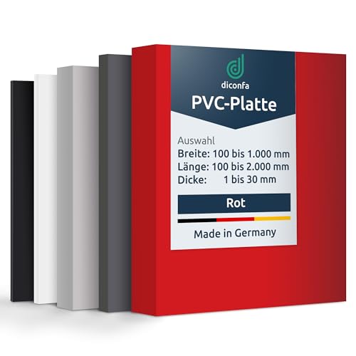 diconfa PVC Platte rot NACH MAß - 1 bis 10mm stark - Auswahl: 100 x 100mm (10 x 10cm), 5mm dick - hart seidenmatt - porenlos glatte Oberfläche - Kunststoffplatte maschinell gefertigt