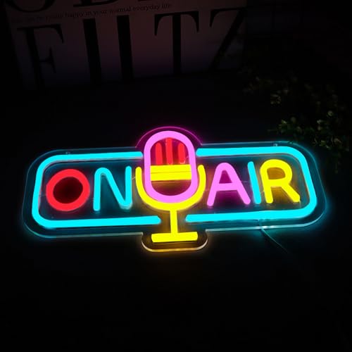 Image of ON AIR Neon Light Recording Neon Signs Wall Decor for Podcast Setup,Broadcasting Room,Radio Station,Home Studio, Gift Art for Friends,Podcaster 16.14 x 8.35 IN-USB Powered-Acryli