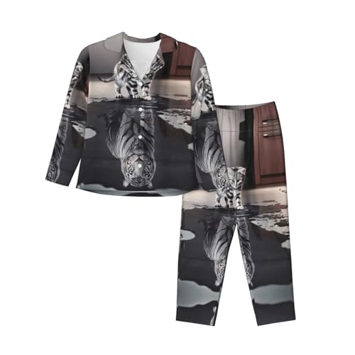 Pyjama tigre pour femme ensemble tendance imprimé animal manches longues et bas long