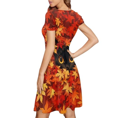 Image of AFPANQZ Womens Casual Summer Lightweight Vintage Dress Short Sleeve Midi Dress Knee-Long Luxury Formal Dress