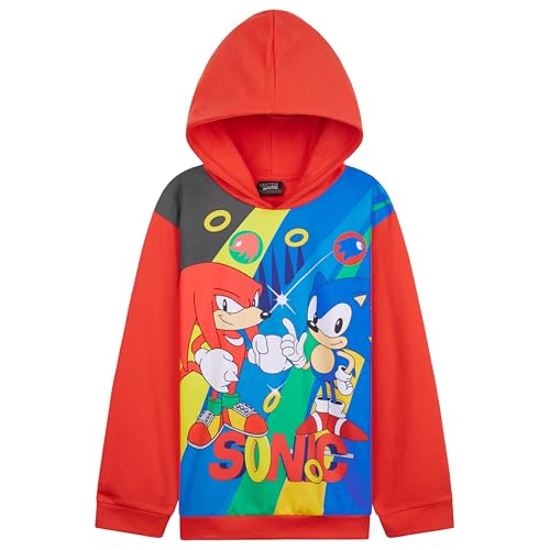 Sonic The Hedgehog Sudadera con Capucha para Niño y Adolescente, Sudadera Suave y Cómoda, Shadow Knuckles Tails Regalos Niños (Rojo/Multi, 6-7 Años)