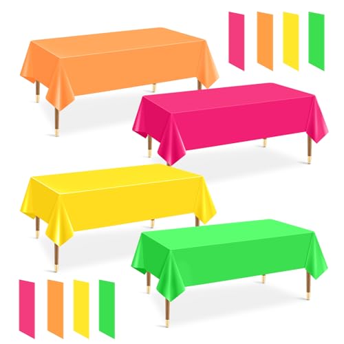12 Pack Plastic Table Cloth Disposable Assorted Neon Colorful Rainbow Tablecloth 54 X 108 Inch Rectangle Bulk Solid Color Table Cover Party Supplies Birthday Wedding Picnic Home Fiesta Decorations
