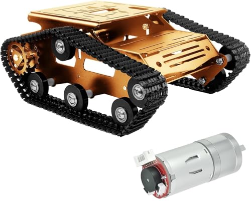 Image of Smart Robot Car Chassis Kit Full Metal Big Tank Chassis with 2WD Motors for Arduino Raspberry Pi Jetson Python DIY Smart Car Learning Kit (Gold 1, with Encoder Motor)