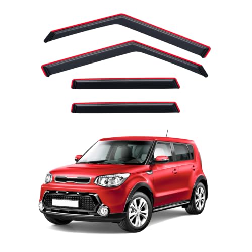 Image of in-Channel Rain Guards Window Visor for 2014-2019 Kia Soul | Shields Vent Deflector Shade Wind Dark Smoke 2015 2016 2017 14 15 16 17 18 19, Tape-On Inside-Mount, 4PCS