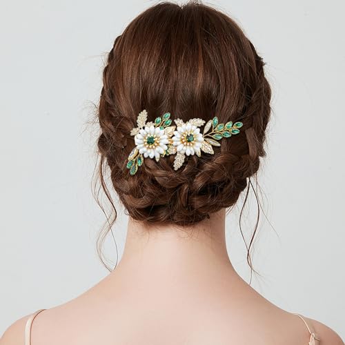 Pinza para cabello boda cristal dorado con flor miniatura 3