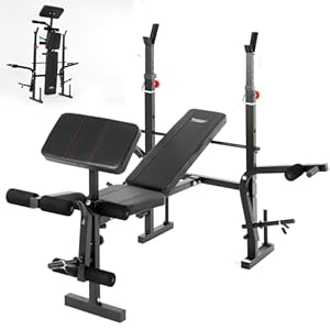 NOVONOVA Banco Musculación Plegable, Banco De Musculacion, Press Banca con Soporte para Barra para press de banca, Banco De Pesas Musculación Ajustable con respaldo, soporte para piernas