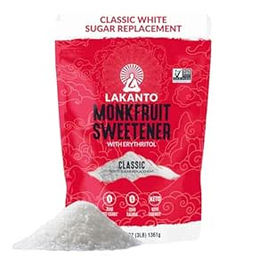 Lakanto Monk Fruit Sweetener With Erythritol, White Sugar Substitute From Monk Fruit Extract, Classic White Sugar Replacement for Baking, Coffee & Tea, Gluten Free, Low Carb, Non GMO, Keto, 3 LB Bag