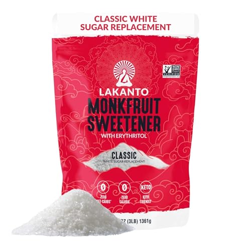 Lakanto Monk Fruit Sweetener with Erythritol, White Sugar Substitute, Monkfruit Extract, Classic White Sugar Replacement for Coffee & Tea, Baking, Gluten Free, Low Carb, Non GMO, Keto (3 lb)