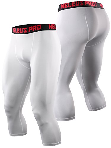 Neleus Men's 3 Pack Running Capri Leggings Athletic Compression Short,6057,Black,Grey,White,L,Eu Xl #TOP4