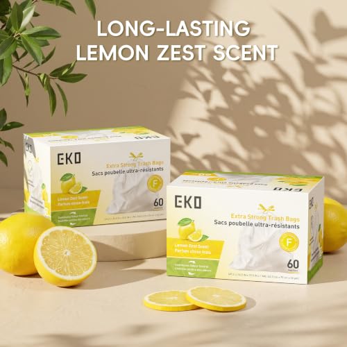 Image of EKO Ultra-Strong Extra-Tall 13 Gallon Kitchen Trash Bags, Lemon, 60 Ct