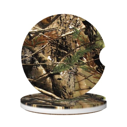SAKTEPLE Absorbent Ceramic Car Coasters for Cup Holders, Camo Leaf Design 2.56" Anti Slip Universal Drink Cup Coasters for Women Men (2 Pack)