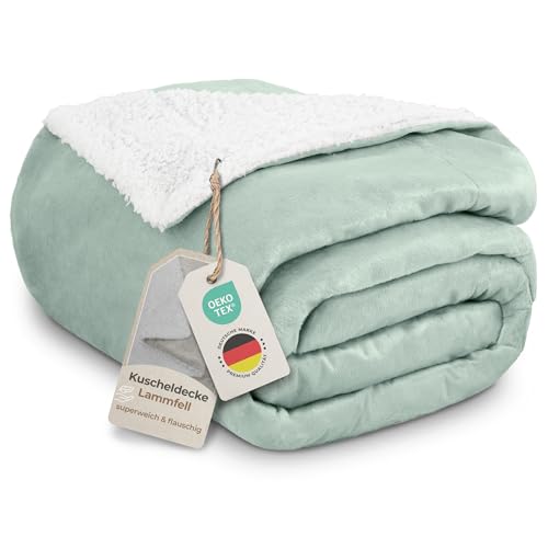 Gräfenstayn® Dicke Kuscheldecke flauschig und super weich - warme Sherpa-Fleecedecke in Lammfell-Optik als Wohndecke, Tagesdecke und Sofadecke - Überwurf Decke Sofa und Couch (Mintgrün 200x150)
