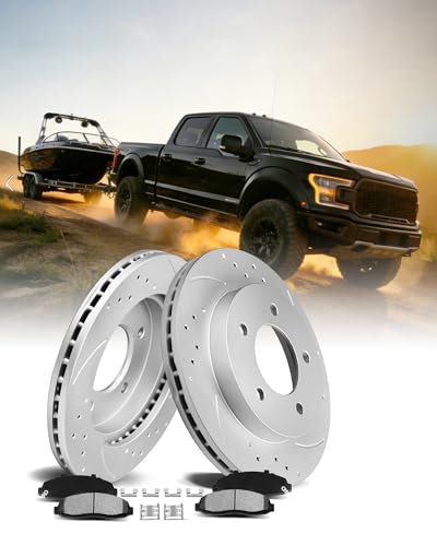 MOTOREVO Front Brake Kit for F-150 — Fits 2010-2014 (6-Lug Only) & 2015-2020 (All Models) | Drilled & Slotted Heavy-Duty Rotors for Rapid Heat Dissipation and Towing