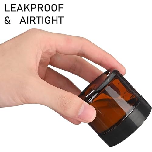 24 Pack 1 oz Round Amber Glass Cosmetic Jars with Lids And Inner Liners, Travel Glass Jars, Refillable Cosmetic Containers for Lotion, Lip Scrub, Makeup, Eyeshadow, Slime, Paint4