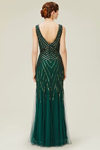 Babeyond Women'S Flapper Dress 1920S V-Neck Evening Gown Sequin Beaded Maxi Dress For Wedding Green Gold thumb #1