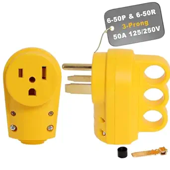 6-50P Plug & 6-50R Receptacle ,50 Amp Plug 3-Prong 125/250 Volt, Universal Plug and Receptacle with Easy Unplug Design ,6-50R Welder Plug Set