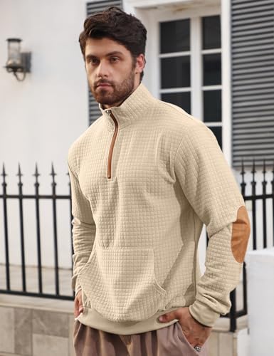 Mens Sweatshirt Casual Stand Collar Quarter Zip Pullover Fall Waffle Sweaters Long Sleeve with Pockets3