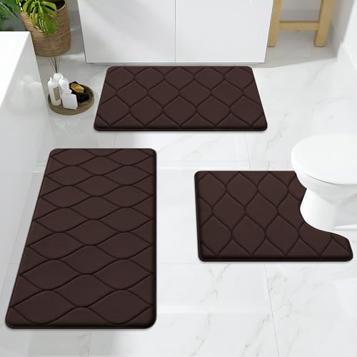 Image of Smiry Memory Foam Bath Mat 30x20, Ultra Soft Absorbent Bathroom Rugs | Brown, Plush Quick Dry and Machine Washable Cushion Bath Mats for Bathroom, Shower, Tub & Home Decor