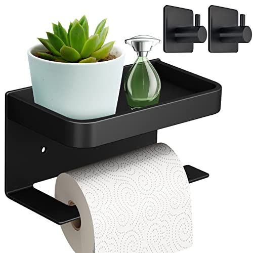 Osznmmg Toilettenpapierhalter ohne Bohren Schwarz,Klopapierhalter SUS304 Edelstahl,2 Handtuchhaken Edelstahl,Wandmontierter Aus WC Rollenhalter Edelstahl für Bad und Küche Cover