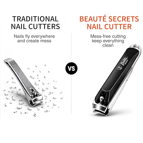 Image of Beaute Secrets Premium Nail Cutter for Men & Women | Stainless Steel Nail Clipper with Magnetic Case | Anti Splash Design | Sharp for Thick Nails, Black