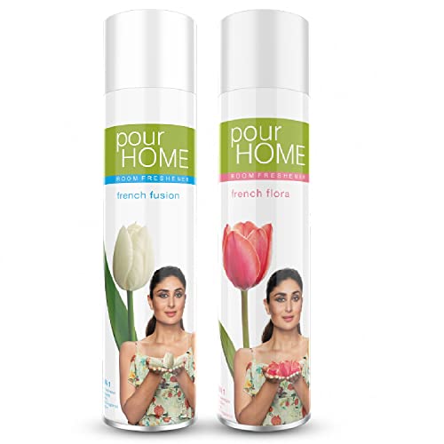 Image of POUR HOME French Flora & French Fusion Room Air Freshener Spray - 220ML Each (Pack of 2)| Long-Lasting Fragrance - Reduces Odours - Suitable for Home & Office