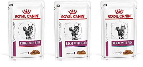 Royal Canin Feline Renal Mix of Tuna Chicken Beef Cat Food each 85g (Pack of 18)