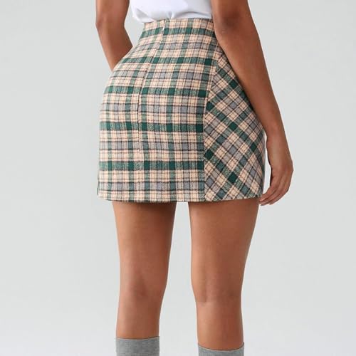 Women's Plaid Skirt Faux Wool High Waist Side Slit Bodycon Tweed Skirt Fall Winter Outfits2