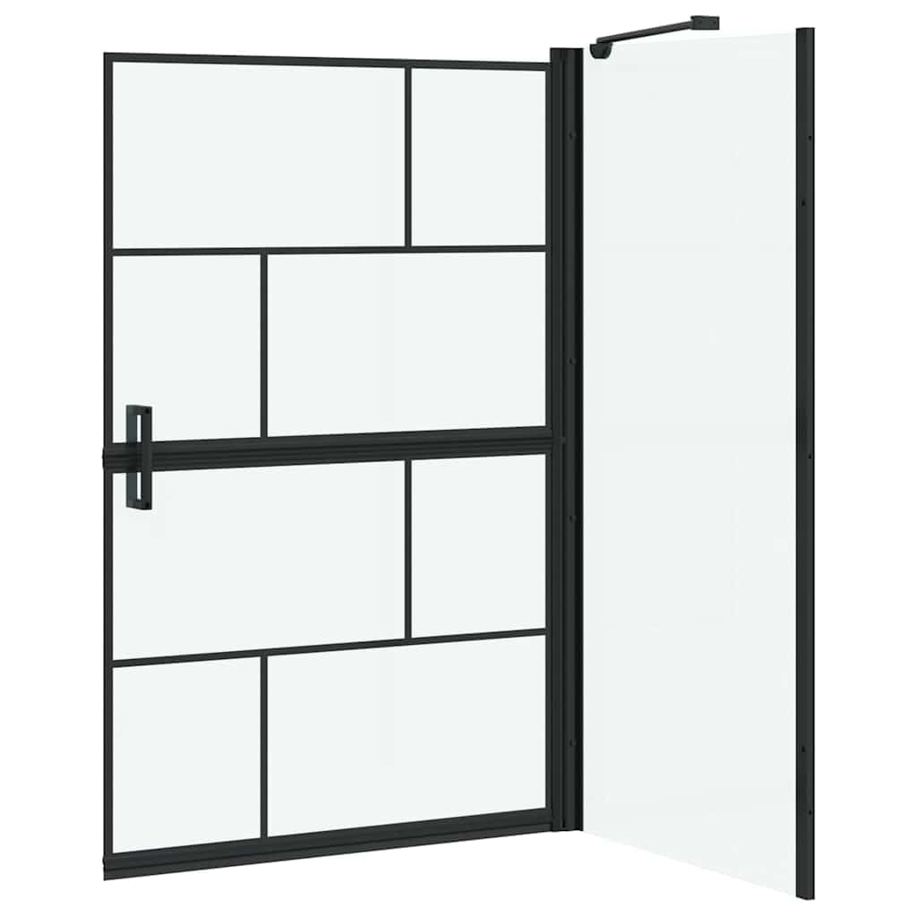 Box doccia pieghevole in vetro temperato con telaio in alluminio, nero e trasparente, 116 x 68 x 128 cm, idrorepellente, regolabile manualmente
